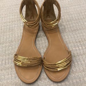 Tory Burch tan sandal with gold metal details